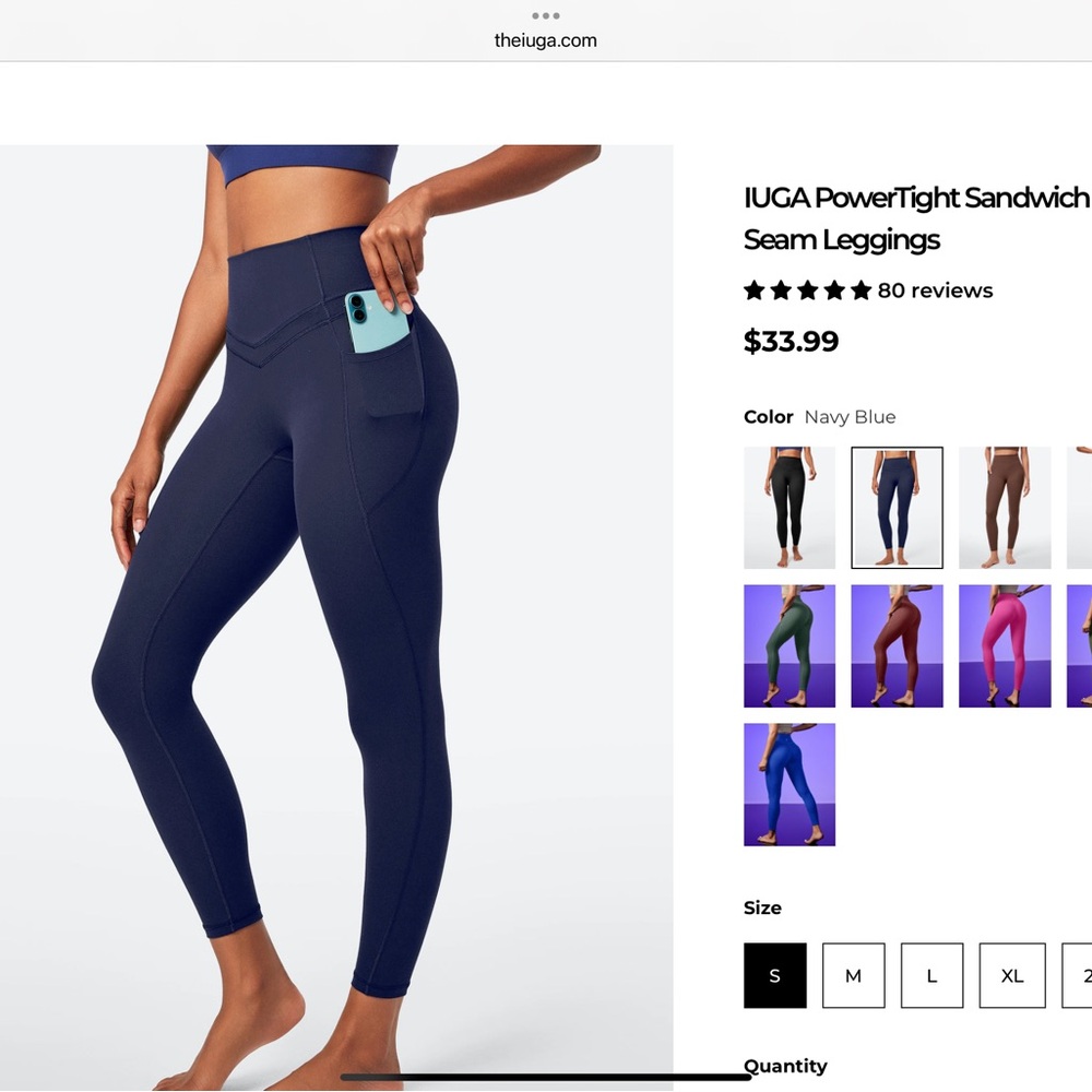 IUGA sandwich front Power Tight Leggings Set in Grey, Green, Navy, and Black - Picture 4 of 16